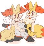  2026 :3 ambiguous_gender anthro blush blush_lines braixen butt canid canine clothing dipstick_tail duo eyelashes fake_eyes fluffy fluffy_tail fur generation_6_pokemon generation_7_pokemon hi_res inner_ear_fluff legwear looking_at_viewer mammal markings mimikyu multicolored_body nintendo open_mouth orange_body orange_eyes orange_fur paws pokemon pokemon_(species) se1t simple_background sitting tail tail_markings tan_body tan_fur tongue translucent translucent_body translucent_fur tuft yellow_body yellow_fur 