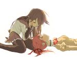  2girls akemi_homura akemi_homura_(magical_girl) argyle_clothes argyle_pantyhose black_hair black_pantyhose blush bow breasts capelet chest_ribbon closed_mouth hair_bow hand_on_own_cheek hand_on_own_face juliet_sleeves kaname_madoka long_hair long_sleeves lying mahou_shoujo_madoka_magica mitakihara_school_uniform multiple_girls on_back pantyhose pink_hair puffy_sleeves purple_skirt red_bow red_ribbon ribbon school_uniform shirt short_hair sitting skirt twintails two-tone_sleeves wariza white_background white_shirt zgxuke 