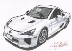  car commentary_request dated deformed esepoper highres lexus lexus_lfa motor_vehicle original shadow signature simple_background sports_car traditional_media vehicle_focus white_car 