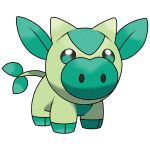 cardnlh commentary cow english_commentary fakemon grass_type_theme_(pokemon) green_eyes green_fur highres looking_at_viewer no_humans original pokemon pokemon_(creature) simple_background solo sugimori_ken_(style) white_background 