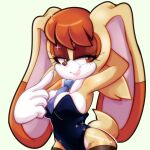 accessory anthro big_breasts big_ears blue_clothing blue_leotard blue_necktie breasts brown_eyes brown_eyeshadow brown_nose bunny_costume cleavage clothed clothing costume dipstick_ears ear_markings eyelashes female floppy_ears front_view fur gloves hand_behind_head handwear head_tuft hi_res lagomorph leotard leporid lipstick long_ears looking_at_viewer lop_ears makeup mammal multicolored_ears necktie necktie_between_breasts orange_body orange_fur pink_lipstick rabbit sega smile solo sonic_the_hedgehog_(series) starliightzone tan_body tan_fur thick_thighs tuft vanilla_the_rabbit white_body white_clothing white_fur white_gloves white_handwear wide_hips