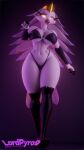 2025 3d_(artwork) 9:16 anthro artist_name avian avian_demon beak big_breasts bird bra breasts clothed clothing crown demon digital_media_(artwork) eyelashes feather_hair feathers female full-length_portrait gesture gradient_background hand_gesture headgear hellaverse helluva_boss hi_res long_eyelashes looking_at_viewer lpyro9 navel open_mouth pink_beak pink_sclera pointing pointing_at_viewer portrait pseudo_hair purple_background purple_bra purple_clothing purple_thong purple_underwear simple_background solo stella_(helluva_boss) tail tail_feathers text thick_thighs thong underwear underwear_only white_body white_eyes white_feathers wide_hips