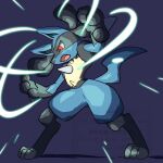  1other black_hair body_fur commentary_request english_commentary fang furry highres lucario open_mouth other_focus pokemon pokemon_(creature) red_eyes shual3734 solo spikes standing tail 
