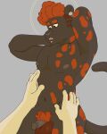2023 4:5 anthro black_body black_fur brown_eyes ear_piercing eyebrows facial_piercing felid flesh_tunnel full_body_tattoo fur gale_(p_rindustries) gauged_ear grey_background hair hand_on_belly hand_on_neck hi_res labret_piercing lip_piercing long_tail looking_down male mammal nude p_rindustries pantherine piercing pubes red_hair signature simple_background solo tail whisker_spots wynn_(p_rindustries)