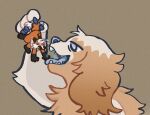 anthro black_body black_fur blue_eyes blue_nose blue_tongue bodily_fluids canid canine canis domestic_dog duo facial_tuft fox fuji_(z00bey) fur japanese_chin larger_pred male male/male mammal open_mouth oral_vore orange_body orange_fur red_fox saliva saliva_on_tongue saliva_string size_difference snack soft_vore tan_body tan_fur tear_trough tired tongue toy_dog true_fox tuft unwilling_prey vore white_body white_fur z00bey