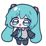  1girl black_skirt blue_eyes blue_hair chibi chibi_only closed_mouth commentary_request hatsune_miku highres miratsu_(miratsu169) necktie one_eye_closed simple_background skirt solo twintails vocaloid white_background 