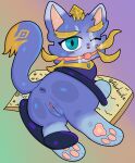 2026 absurd_res adorbinite anus ball_gag big_butt blue_eyes bodily_fluids book butt cum cum_on_face female feral gag genital_fluids genitals hi_res holding_paws humanoid_genitalia league_of_legends magic magic_user mismatched_genitalia multicolored_body one_eye_closed pawpads paws pink_nose pink_pawpads pink_paws riot_games solo tail tencent tentacles two_tone_body vulva yuumi_(lol)