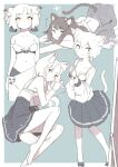  4girls animal_ears armband back bare_shoulders black_skirt blue_background blue_eyes blush bra breasts brown_eyes cat_ears cat_girl cat_stretch cat_tail closed_eyes collarbone colored_skin hair_ornament hands_up highres looking_at_viewer lying medium_breasts medium_hair mirror multiple_girls on_stomach original shirt short_hair simple_background skirt smile socks standing strapless strapless_bra stretching tail top-down_bottom-up towel towel_around_waist tsukudani_yosuke underwear unworn_shirt white_hair white_skin yellow_eyes 