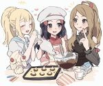  +++ 3girls :d alcremie alcremie_(strawberry_sweet) baking_sheet black_hair blonde_hair blush brown_hair chef_hat chocolate closed_eyes commentary_request dawn_(palentine's_2021)_(pokemon) dawn_(pokemon) drink_carton hair_ornament hairclip hand_up hands_up hat heart index_finger_raised kuru_(4rfw7) lillie_(pokemon) long_hair milk_carton mixing_bowl multiple_girls nail_polish official_alternate_costume open_mouth own_hands_together parted_bangs pokemon pokemon_(creature) pokemon_masters_ex pokemon_sun_and_moon ponytail serena_(palentine's_2021)_(pokemon) serena_(pokemon) shirt sidelocks sideocks smile whisk white_hat 
