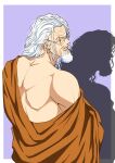  1boy beard border commentary_request facial_hair glasses highres male_focus mature_male musasabiop old old_man one_piece parted_lips purple_background round_eyewear scar scar_across_eye scar_on_face shadow silvers_rayleigh solo white_border 