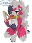 3:4 absurd_res alpha_channel anthro big_breasts breasts bunny_costume chain claws clothed clothed_anthro clothing collar costume female finger_claws generation_7_pokemon genericvalue hi_res leash looking_at_viewer lycanroc maggy_(lycan) nintendo partially_clothed pawpads paws pokemon pokemon_(species) solo toe_claws tongue tongue_out