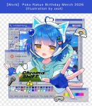  ! 1girl ahoge animal_ear_hairband animal_ears aqua_jacket artist_name blue_gloves blue_hair blush character_name commentary controller copyright_logo copyright_name english_commentary english_text error_message fake_animal_ears fang fingerless_gloves fingernails game_controller glitch gloves hair_bun hair_ornament hairband heart heart_ahoge heart_hair_ornament hood hood_down hooded_jacket jacket leaf_hair_ornament logo long_sleeves merchandise_available microphone microsoft_paint_(software) microsoft_windows official_art open_mouth poko_rakun progress_bar rainbow single_side_bun solo watermark white_hairband window_(computing) yellow_eyes zest_(lossol) 