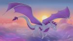  16:9 absurd_res background_sky blue_eyes cloud feral flying hi_res male purple_body purple_scales scales solo sun vindur_(lcut) widescreen 