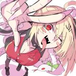  1girl ahoge bare_shoulders black_leotard blonde_hair blush_stickers breasts brown_thighhighs chalky_(zenless_zone_zero) choker cissia_(zenless_zone_zero) cleavage commentary_request detached_sleeves fangs hair_ornament hair_ribbon highres kankan33333 large_breasts leotard long_hair looking_at_viewer one_side_up open_mouth pom_pom_(clothes) pom_pom_hair_ornament red_eyes red_leotard ribbon smile snake snake_girl snake_tail tail thighhighs tongue tongue_out white_snake zenless_zone_zero 