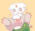 1_horn 2026 anoko_(chiikawa) anus blep blush cheek_tuft chest_tuft chiikawa chimera claws clitoral_hood clitoris digital_drawing_(artwork) digital_media_(artwork) facial_tuft female feral front_view genitals horn inner_labia kirichiiii leaning leaning_backward looking_aside outline paws presenting presenting_vulva quadruped simple_background solo spread_vulva spreading tongue tongue_out tuft urethra vulva white_outline yellow_background yellow_claws yellow_horn