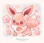  artist_name brown_eyes cherry_blossoms commentary copyright_name eevee highres mofucoffee no_humans open_mouth petals pokemon pokemon_(creature) smile solo untranslatable_commentary 