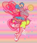  aradia_megido ass blue_hair breasts fairy_wings fat garter_belt homestuck horns huge_ass large_breasts latex latex_skirt margotkix miniskirt panties skirt smile thick_thighs thighhighs thighs underwear upskirt wings 