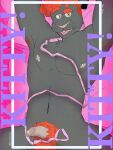 2022 3:4 anthro armpit_hair bed black_body black_fur body_hair brown_eyes chest_tuft ear_piercing eyebrows facial_piercing felid flesh_tunnel fur furniture gale_(p_rindustries) gauged_ear genitals hair hi_res labret_piercing leash lip_piercing looking_at_viewer lying male mammal nipple_piercing nipples nude on_back on_bed p_rindustries pantherine penis piercing pubes raised_arms red_hair red_pubes signature simple_background solo text tongue tongue_out tongue_piercing tuft whisker_spots