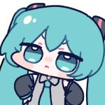  1girl blue_eyes blue_hair chibi chibi_only closed_mouth commentary_request hatsune_miku miratsu_(miratsu169) necktie simple_background skirt solo twintails vocaloid white_background 