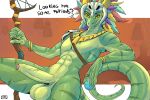 2026 abs anthro athletic athletic_anthro athletic_male balls big_balls big_penis biped bone bone_mask bracelet claws digital_media_(artwork) dreycothewyrm english_text erection finger_claws foreskin genitals glans green_balls green_body green_penis hi_res holding_object holding_potion holding_staff humanoid_genitalia humanoid_penis jewelry lihzahrd male mask necklace non-mammal_balls pecs penis pink_glans potion scalie shimmered_witch_doctor skull solo staff talking_to_viewer terraria text witch_doctor_(terraria) yellow_eyes
