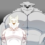  1:1 abs anthro big_muscles big_pecs bongo_(yongdasom) canid canine canis compression_artifacts distracting_watermark growth hi_res male mammal muscle_growth muscular pecs randomheck smile solo watermark wolf 