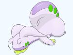  1other closed_eyes closed_mouth commentary_request goodra highres lure_luree lying no_humans on_stomach pokemon pokemon_(creature) pokemon_focus shadow sleeping slime_(substance) solo solo_focus uwu white_background zzz 