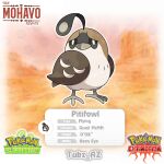  abstract_background artist_name bird brown_bird copyright_logo english_text fakemon highres logo looking_at_viewer no_humans original pokemon pokemon_(creature) solo sugimori_ken_(style) tubz_az 