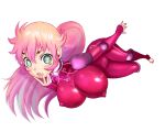  +_+ 1girl blush bodysuit bouncing_breasts breasts commentary_request covered_nipples from_above full_body hair_between_eyes hand_on_own_face highres impossible_bodysuit impossible_clothes large_breasts long_hair looking_at_viewer matsuena_shun multicolored_eyes official_art open_hand open_mouth pink_bodysuit pink_hair rainbow_eyes rein_(tokiwa_kitareri!!) simple_background skin_tight solo standing tokiwa_kitareri!! v-shaped_eyebrows 