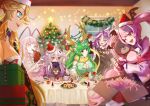  6+girls ahoge antennae antler_ornament antlers arielle_(vtuber) arthropod_girl arthropod_limbs black_bra black_shirt blonde_hair blue_eyes blunt_bangs bra breasts cake choker christmas christmas_ornaments christmas_tree cleavage cleavage_cutout clothing_cutout cockroach_girl creature_on_head cup demon_girl demon_horns dress drinking_glass eating eye_print eyewear_on_head flower food fork gift gingerbread_man gloves green_dress hair_between_eyes hair_ornament haruka_karibu haruka_karibu_(1st_costume) hat heart heart_ahoge henya_the_genius henya_the_genius_(1st_costume) highres horns indie_virtual_youtuber ironmouse ironmouse_(15th_costume) jacket jared_(michi_mochievee) large_breasts long_bangs long_hair matara_kan matara_kan_(1st_costume) meat michi_mochievee michi_mochievee_(1st_costume) monster_girl multicolored_hair multiple_girls one_eye_closed open_mouth patchwork_skin pink_dress pink_eyes pink_hair purple_dress purple_hair purple_jacket rainbow_hair reindeer_antlers reindeer_girl ringed_eyes s_z_k0731 santa_hat shirt sitting small_breasts smile star_(symbol) stitched_face stitches strapless streaked_hair stuffed_animal stuffed_toy table teddy_bear torn_clothes torn_shirt tube_top twintails underwear virtual_youtuber white_hair white_tube_top wine_glass yellow_eyes yellow_flower 