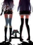  2girls black_thighhighs boots commentary_request hime_cut kasumi_(princess_connect!) kyubey mahou_shoujo_madoka_magica mahou_shoujo_madoka_magica_(anime) multiple_girls princess_connect! red_eyes rs_master shiori_(princess_connect!) tail thighhighs white_hair white_thighhighs 