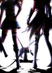  2girls blonde_hair commentary_request fingerless_gloves gloves hand_on_own_hip highres kyubey long_hair mahou_shoujo_madoka_magica mahou_shoujo_madoka_magica_(anime) monika_weisswind multiple_girls princess_connect! red_eyes red_thighhighs rs_master thighhighs tomo_(princess_connect!) white_hair 