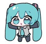  1girl black_skirt blue_eyes blue_hair chibi chibi_only commentary_request hatsune_miku highres miratsu_(miratsu169) necktie one_eye_closed open_mouth simple_background skirt solo twintails vocaloid white_background 
