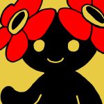  1girl bellossom closed_mouth commentary limited_palette looking_at_viewer pokemon pokemon_(creature) saboteri_(savot) simple_background solo yellow_background yellow_eyes 