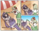  2girls ahoge alternate_costume alternate_universe araga_kiwi blonde_hair boots double_bun green_skirt hair_bun hat heart heart_ahoge high-waist_skirt hiiragi_utena holding holding_phone huge_ahoge long_hair magical_girl mahou_shoujo_ni_akogarete meme mini_hat mole mole_under_eye multiple_girls phone purple_skirt skirt skyy459897 star-shaped_gem stealing_from_sleeping_person_(meme) sunglasses thigh_boots tom_and_jerry very_long_hair yellow_eyes 