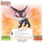  abstract_background artist_name copyright_logo dog english_text fakemon highres large_ears logo looking_at_viewer no_humans notched_ear original pokemon pokemon_(creature) red_eyes solo sugimori_ken_(style) tail tubz_az 