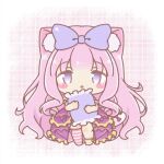  1girl :< :o animal_ear_fluff animal_ears animated animated_gif asymmetrical_legwear blinking bow cat_ears cat_girl cat_tail chibi closed_mouth commentary_request dress frilled_pillow frills hair_bow hugging_object long_hair mitarashi_neko no_shoes original panties parted_lips pillow pillow_hug pink_hair purple_bow purple_dress purple_eyes purple_panties red_bow see-through_clothes see-through_dress side-tie_panties socks solo standing striped_clothes striped_socks striped_thighhighs tail tail_bow tail_ornament thighhighs underwear very_long_hair yellow_bow 