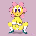 1:1 areola big_areola big_breasts blush bra bra_strap breasts clothing crouching curvy_figure erect_nipples female flower footwear hands_behind_head hi_res high_heels huge_breasts humanoid kamirappa looking_at_viewer loose_bra nipple_outline nipples panties parappa_the_rapper plant shoes socks solo sony_corporation sony_interactive_entertainment spread_legs spreading squatting_pose sunny_funny um_jammer_lammy underwear unstrapped_bra voluptuous voluptuous_female yellow_body