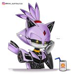 2026 accessory anthro artist_name audi black_inner_ear black_sclera blaze_the_cat book_subtraction colored container crossover cup digital_media_(artwork) domestic_cat drinking_straw ellipsis felid feline felis female forehead_gem gem hair hair_accessory hairband hasbro hi_res instagram instagram_logo living_machine living_vehicle machine mammal mug purple_body purple_ears purple_hair red_gem red_hairband robot robot_anthro sega shaded shell_(company) simple_background solo sonic_the_hedgehog_(series) takara_tomy text three-quarter_view transformers vehicle wheel white_background yellow_eyes