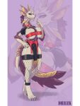3:4 absurd_res alternate_version_at_source anthro areola areola_slip big_breasts breast_squish breasts capcom claws clothed clothing collar dhalek digital_media_(artwork) dragon female fishnet_clothing fishnet_legwear frill_(anatomy) fur hi_res legwear leviathan_(mh) long_neck mizutsune monster_hunter mythological_creature mythological_scalie mythology scales scalie simple_background skimpy solo squish tail thick_thighs tight_clothing white_body