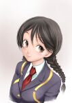  1girl black_hair blue_jacket blush braid breasts brown_eyes closed_mouth collared_shirt commentary_request french_braided_twintails jacket kimi_wa_008 long_hair looking_at_viewer matsuena_shun medium_breasts necktie official_art red_necktie shirt simple_background smile solo white_background white_shirt yamada_youko_(kimi_wa_008) 