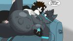 anthro areola balls big_breasts black_body black_fur blue_areola blue_eyes blue_markings blue_nipples bodily_fluids border_collie breast_milking breasts canid canine canis collie domestic_dog duo english_text female female/female fetal_movement fur furniture genitals gjall_(gjallarhorn) grey_body grey_fur hand_on_partner's_breast herding_dog humanoid_hands husky kick kissing lactating logan_(loganhilux34) loganhilux34 lying lying_on_sofa male male/male mammal markings navel nipples nordic_sled_dog on_back on_sofa outie_navel pastoral_dog penis pregnant pregnant_anthro pregnant_female pregnant_sex sex sheepdog sofa sofa_sex spitz text thick_thighs water_breaking white_body white_fur