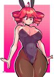  animal_ears black_leotard black_pantyhose breasts cleavage detached_collar drill_hair high_heels highres huge_breasts kasane_teto kasane_teto_(sv) leotard pantyhose playboy_bunny rabbit_ears red_eyes red_hair strapless strapless_leotard synthesizer_v thick_thighs thighs twin_drills utau wide_hips zeeorsomething 