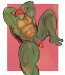 2_toes abs anthro balls bedroom_eyes biceps coki6sip digital_media_(artwork) feet fingers genitals half-closed_eyes half-erect hands_behind_head hi_res humanoid_genitalia humanoid_penis looking_at_viewer lying male mask muscular muscular_anthro muscular_male narrowed_eyes nude on_back pecs penis raphael_(tmnt) reptile scalie seductive shell simple_background smile solo spread_legs spreading teenage_mutant_ninja_turtles toes turtle