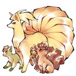  2026 3_toes 9_tails absurd_res ambiguous_feral ambiguous_gender canid canine colored digital_media_(artwork) digital_painting_(artwork) feet feral full-length_portrait fur generation_1_pokemon group head_tuft hi_res kemono leg_markings mammal markings monotone_body monotone_fur monotone_tail multi_tail multicolored_body multicolored_fur ninetales nintendo ohayou_milk orange_body orange_ears orange_fur painting_(artwork) parent_(lore) parent_and_child_(lore) pink_inner_ear pokemon pokemon_(species) portrait quadruped red_body red_eyes red_fur red_inner_ear red_tail shiny_pokemon simple_background sitting socks_(marking) standing tail toes trio tuft two_tone_body two_tone_fur vulpix white_background yellow_body yellow_ears yellow_eyes yellow_fur yellow_tail 