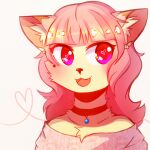  &lt;3 &lt;3_eyes 1:1 2016 anthro black_nose clothed clothing collar domestic_cat ear_piercing felid feline felis female gem hair headshot_portrait inner_ear_fluff lupeylycan mammal open_mouth piercing pink_eyes pink_hair portrait simple_background solo tongue tuft white_background 