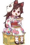  1girl alternate_costume animal_ear_fluff animal_ears brown_hair brown_sandals commentary_request deformed eating flat_chest floral_print floral_print_kimono food imaizumi_kagerou japanese_clothes kimono long_hair long_sleeves mask mask_on_head obi poronegi print_kimono red_eyes red_sash sandals sash shaved_ice simple_background sitting socks solo takoyaki touhou translation_request very_long_hair water_balloon water_yoyo white_background white_kimono white_socks wide_sleeves wolf_ears wolf_girl yakisoba yukata 