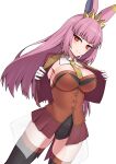  1girl animal_ears bangs blush breasts cleavage elfenlied22 fate/grand_order fate_(series) gloves highres large_breasts leotard long_hair long_sleeves looking_at_viewer open_mouth pink_hair rabbit_ears rabbit_girl red_eyes riyo_servant_(bunnygirl)_(fate) smile solo thighs 