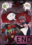  anthro biped blep blue_body blue_hair bottomwear breasts changeling_(mlp) chrysalisdraws clothed clothing comic cozy_glow_(mlp) equid equine female friendship_is_magic group hair hasbro hi_res male mammal my_little_pony pink_body queen_chrysalis_(mlp) red_body text tirek_(mlp) tongue tongue_out topwear trio 
