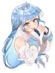  1girl absurdres blue_eyes blue_hair commentary highres hololive hololive_indonesia kobo_kanaeru kobo_kanaeru_(5th_costume) long_hair looking_at_viewer official_alternate_costume open_mouth rheypimn smile solo tiara untranslatable_commentary virtual_youtuber white_hair 