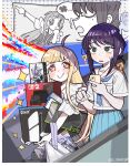  2girls ? absurdres bag blush box bracelet brand_name_imitation cellphone char's_counterattack char's_counterattack_-_beltorchika's_children chinese_commentary cho_kaguya-hime! commentary_request crying crying_with_eyes_open game_console geforce_rtx_5090 giving_up_the_ghost gundam hi-nu_gundam highres holding holding_box holding_phone jewelry kaguya_(cho_kaguya-hime!) kamen_rider_555:_paradise_lost kamen_rider_psyga llllwewewe looking_at_another model_kit mole mole_under_eye multiple_girls nintendo_switch_2 open_mouth partially_colored phone playstation_5 pointing sakayori_iroha shopping_bag smile star-shaped_pupils star_(symbol) streaming_tears symbol-shaped_pupils tears twitter_username 